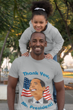 Model wearing "Thank You, Mr. President" Eyes Left Smile Barack Obama T-Shirt in Athletic Heather