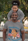 Model wearing "Thank You, Mr. President" Eyes Left Smile Barack Obama T-Shirt in Deep Heather