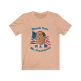 Model wearing "Thank You, Mr. President" Eyes Left Smile Barack Obama T-Shirt in Heather Peach